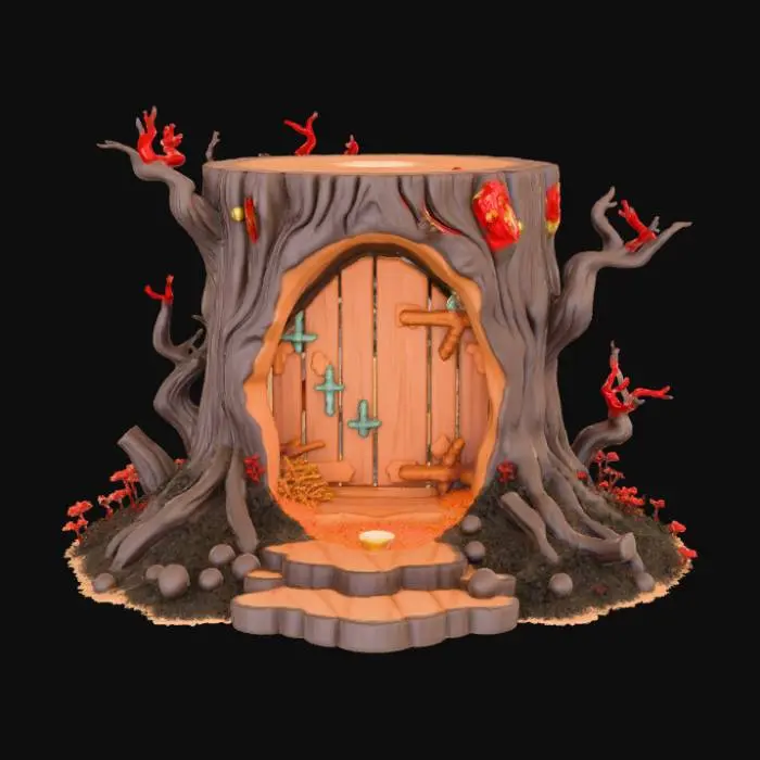 3D model for Open doored per enclosure, designed like a fantasy wooden stump, #Christmas2025#
