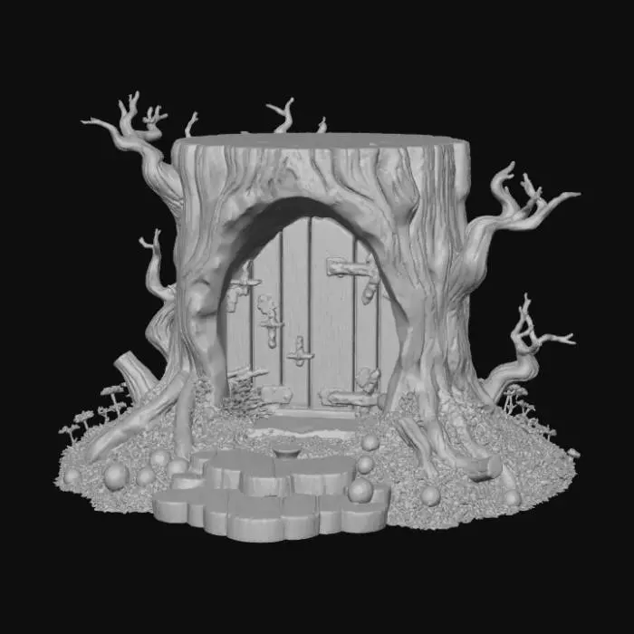 3D model for Open doored per enclosure, designed like a fantasy wooden stump, #Christmas2025#