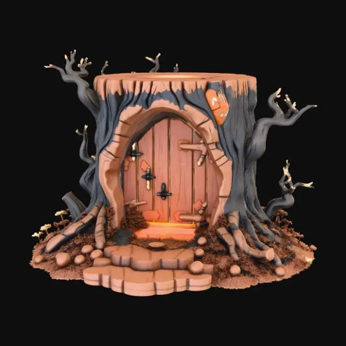 3D model for Open doored per enclosure, designed like a fantasy wooden stump, #Christmas2025#
