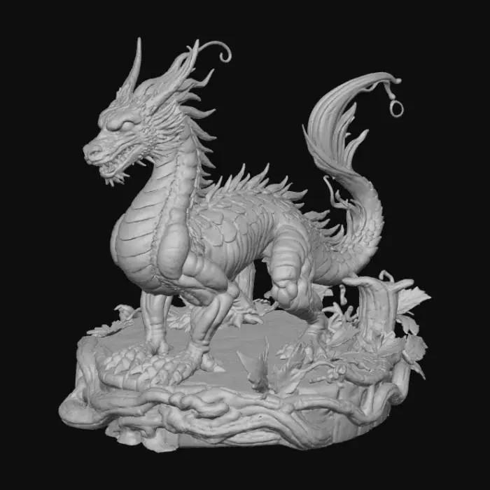 3D model for High detail, line art, connected to a wooden detailed base