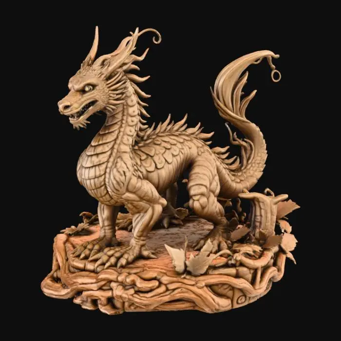 3D model for High detail, line art, connected to a wooden detailed base