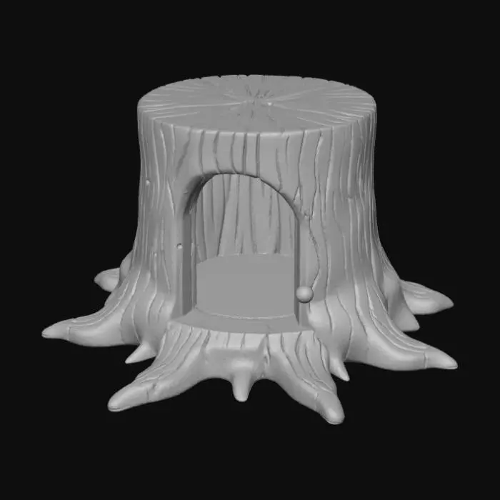3D model for Open doored per enclosure, designed like a fantasy wooden stump.