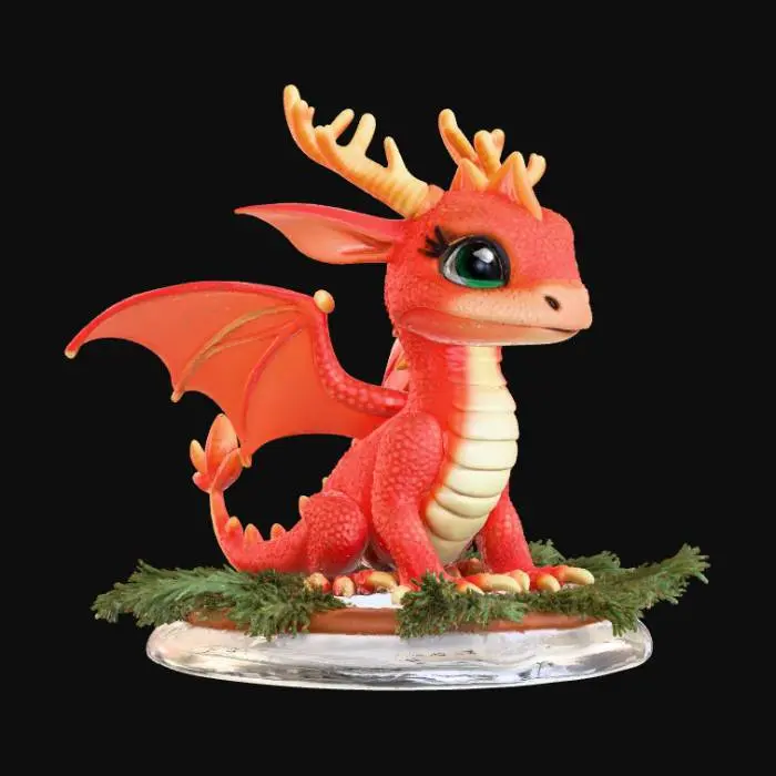 3D model for High detail, baby dragonling, with christmas design, on a fir wood polished base, #Christmas2025#