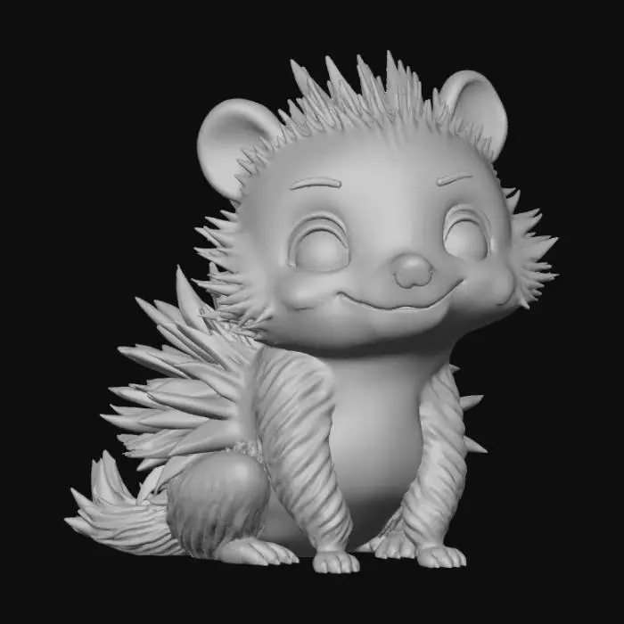 3D model for Smooth detail, kawaii, sitting porcupine, with smooth detail, short nub cones on its back.