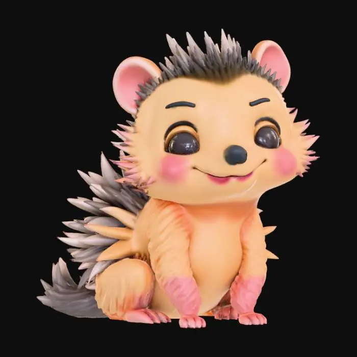 3D model for Smooth detail, kawaii, sitting porcupine, with smooth detail, short nub cones on its back.