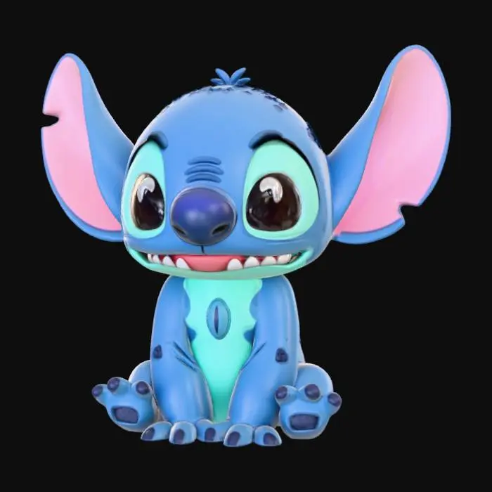 3D model for Smooth, low detail, Chibi Stitch sitting, smooth detail