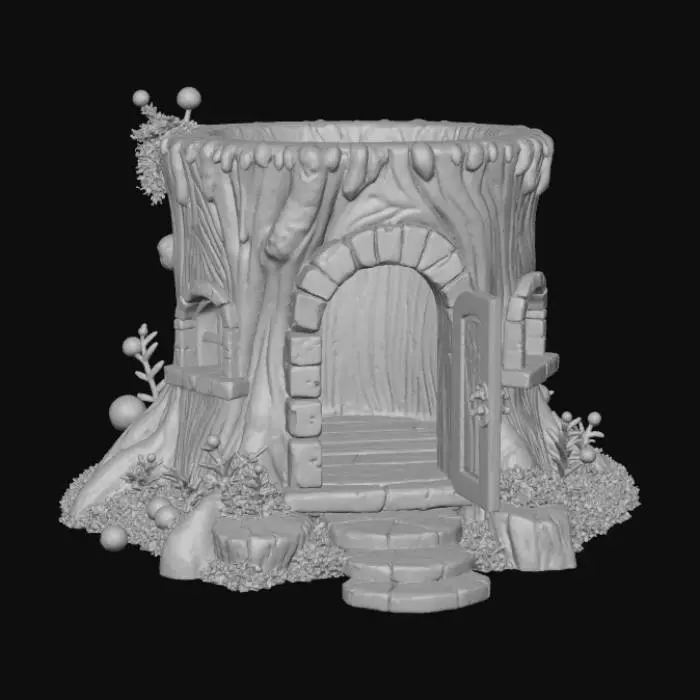 3D model for Open doored per enclosure, designed like a fantasy wooden stump, #Christmas2025#