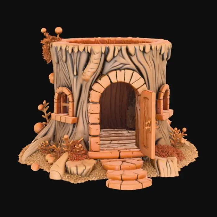 3D model for Open doored per enclosure, designed like a fantasy wooden stump, #Christmas2025#