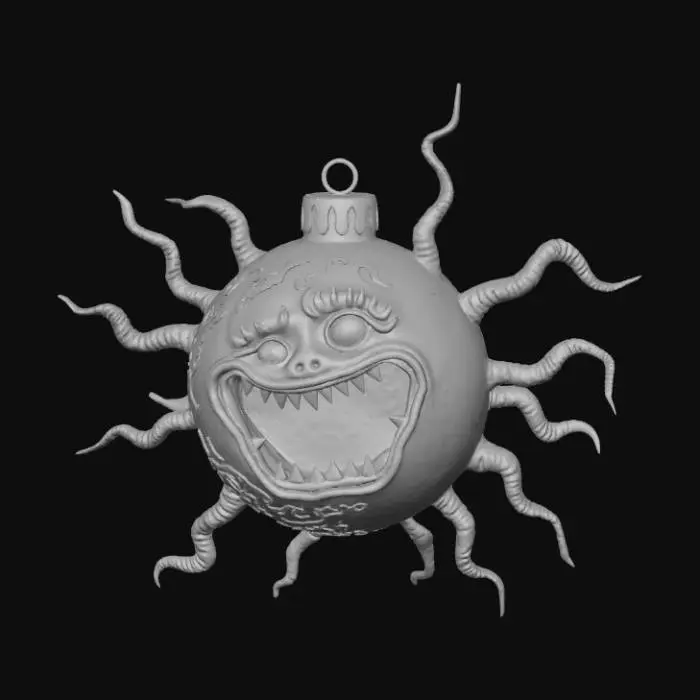 3D model for High detail, shattered Christmas Ornament, designed like a monster.