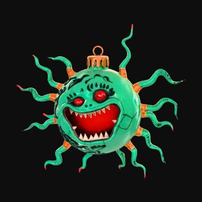 3D model for High detail, shattered Christmas Ornament, designed like a monster.