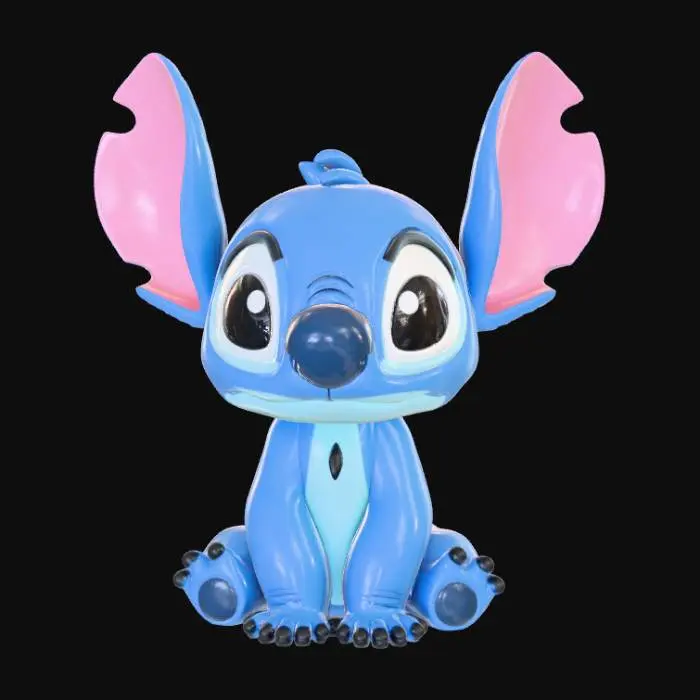 3D model for Smooth, low detail, Chibi Stitch sitting, smooth detail