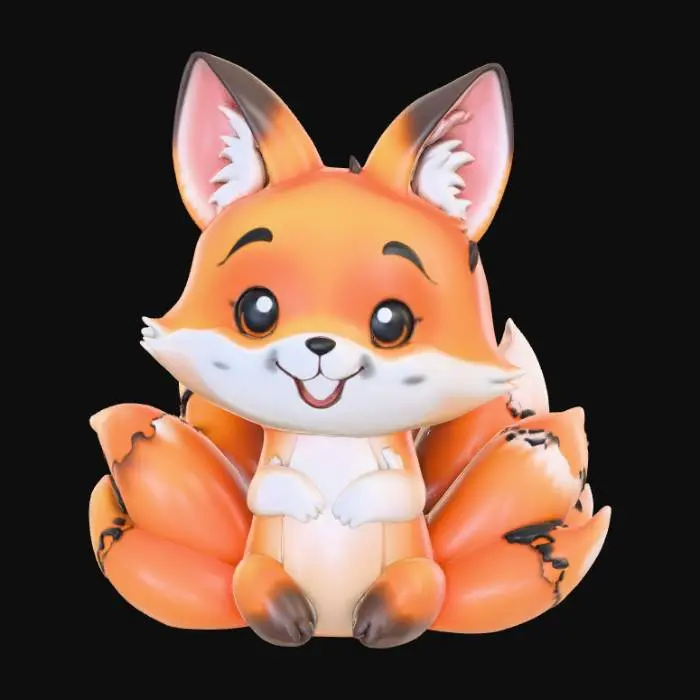 3D model for Smooth, low detail, Chibi Nine tailed fox sitting, smooth detail