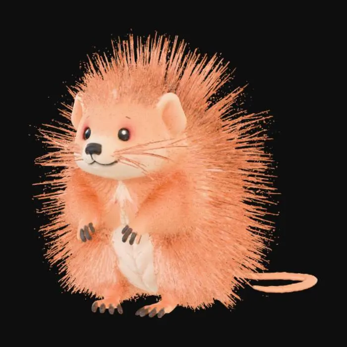 3D model for Smooth, low detail, Chibi porcupine sitting, smooth detail