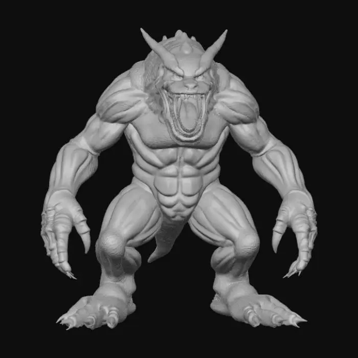 3D model for High detail, Saw toothed monster, posed on a rocky terrain.