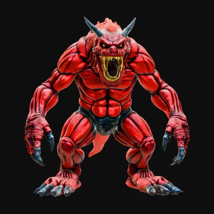 3D model for High detail, Saw toothed monster, posed on a rocky terrain.