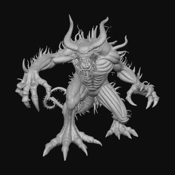 3D model for High detail, violent, demon plant, with dramatic pose, posed on a landscape style base.