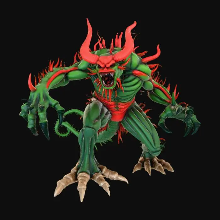 3D model for High detail, violent, demon plant, with dramatic pose, posed on a landscape style base.