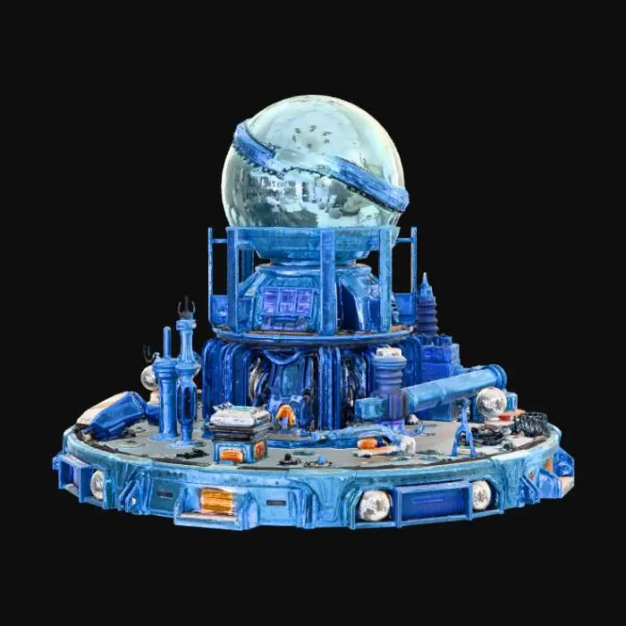 3D model for High detail, extravagant, tabletop sci-fi decoration, with extravagant sci-fi base and backdrop.