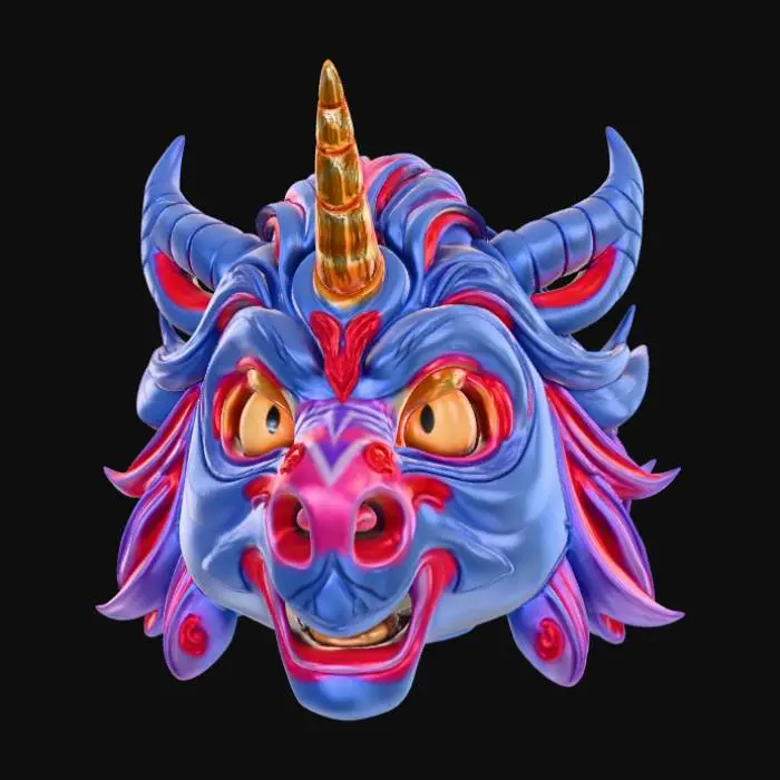 3D model for Smooth detail, Unicorn Oni Mask