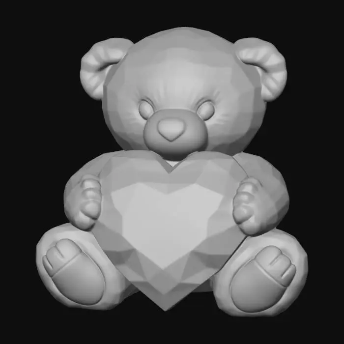 3D model for Smooth detail, polymorphic, teddy bear holding a crystal heart.