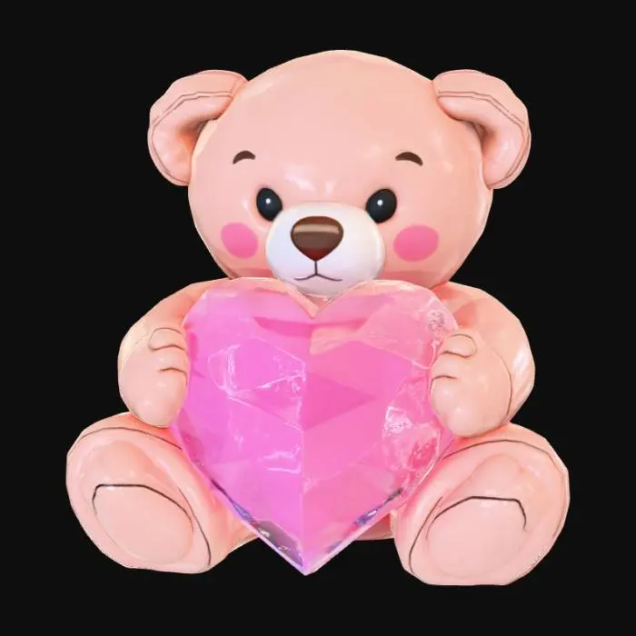 3D model for Smooth detail, polymorphic, teddy bear holding a crystal heart.