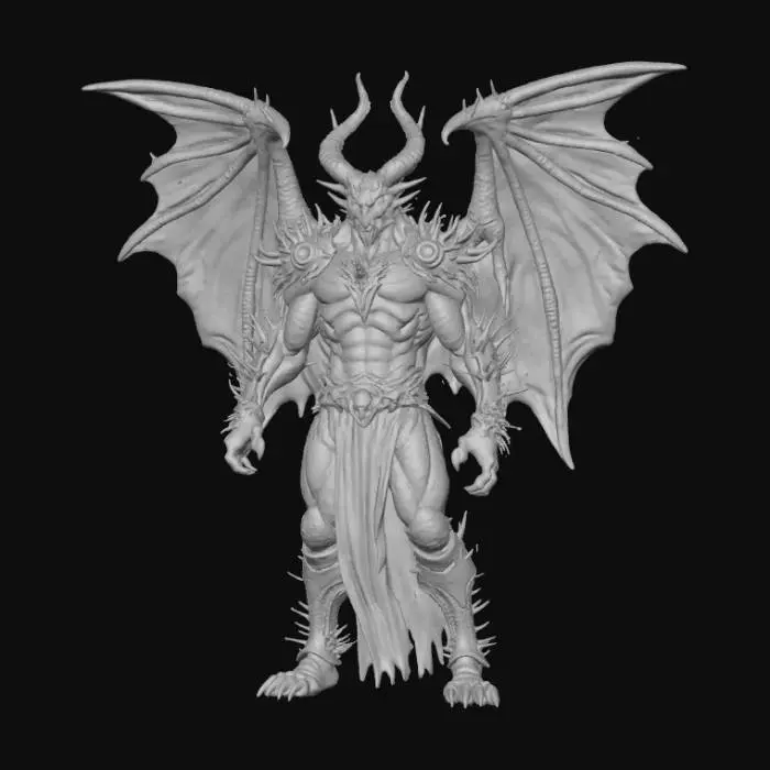 3D model for High Detailed, Fantasy, Thousand Eyed Demon King, standing on a hellfire landscape base.