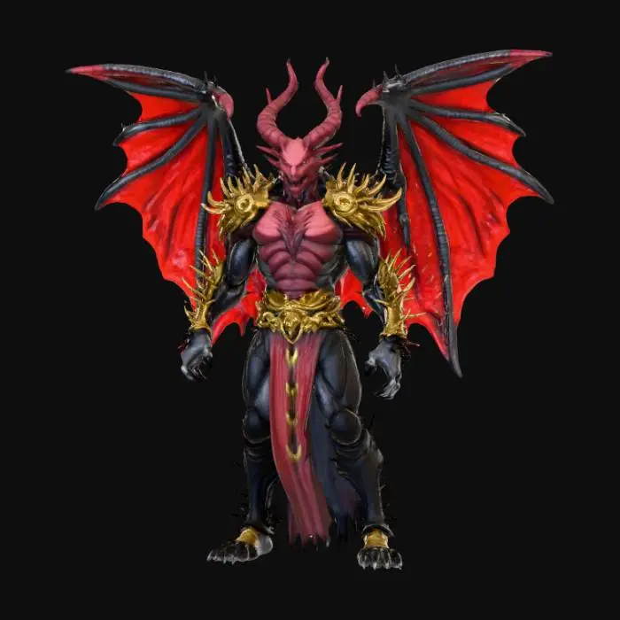 3D model for High Detailed, Fantasy, Thousand Eyed Demon King, standing on a hellfire landscape base.