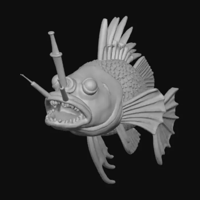 3D model for High detail, anglerfish ornate pendant only, with no chain.