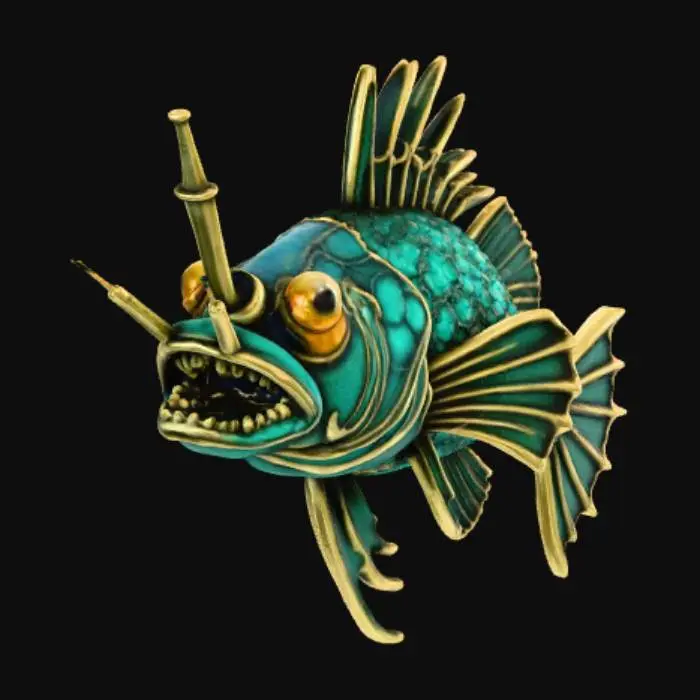 3D model for High detail, anglerfish ornate pendant only, with no chain.
