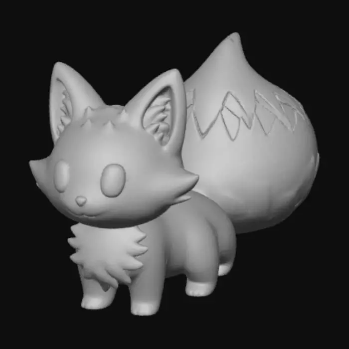 3D model for Smooth, low detail, Chibi Nine tailed fox sitting, smooth detail