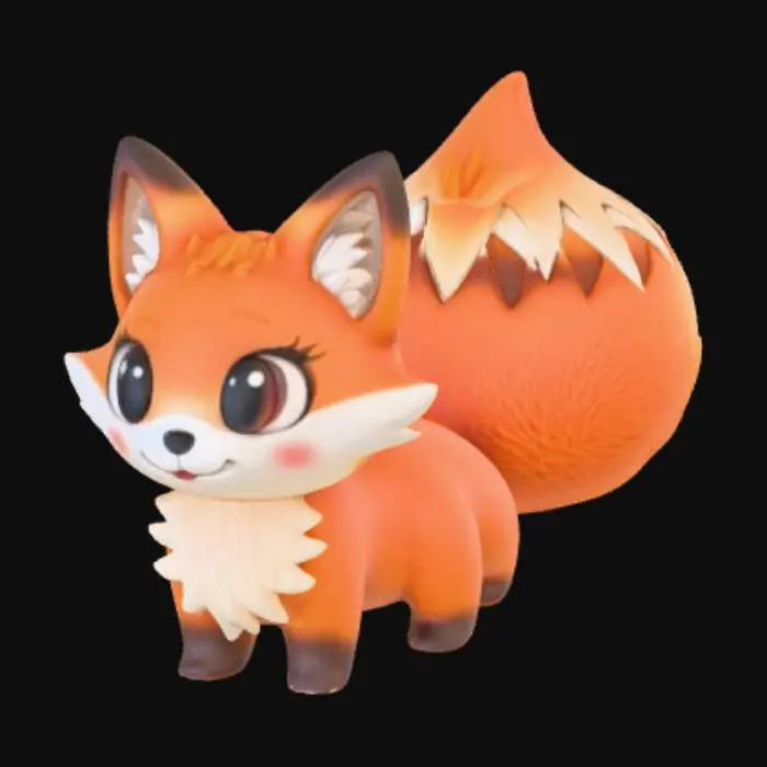 3D model for Smooth, low detail, Chibi Nine tailed fox sitting, smooth detail