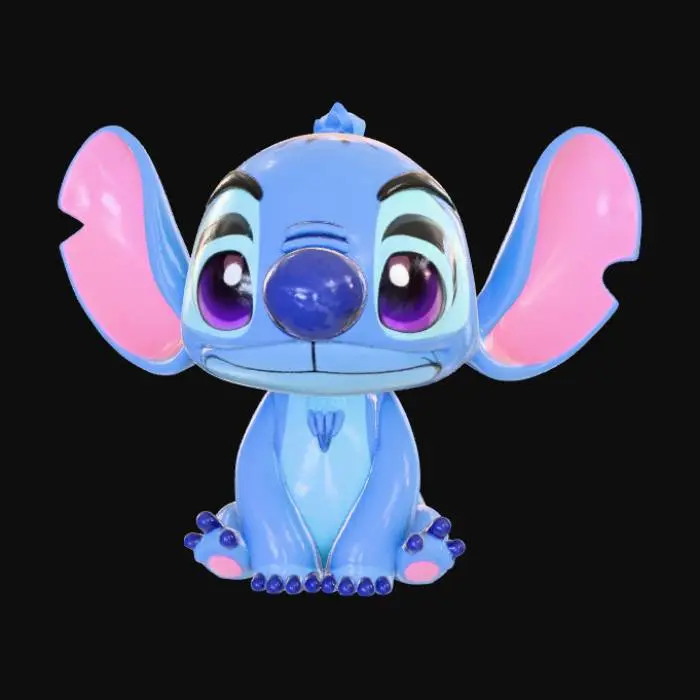 3D model for Smooth, low detail, Chibi Stitch sitting, smooth detail