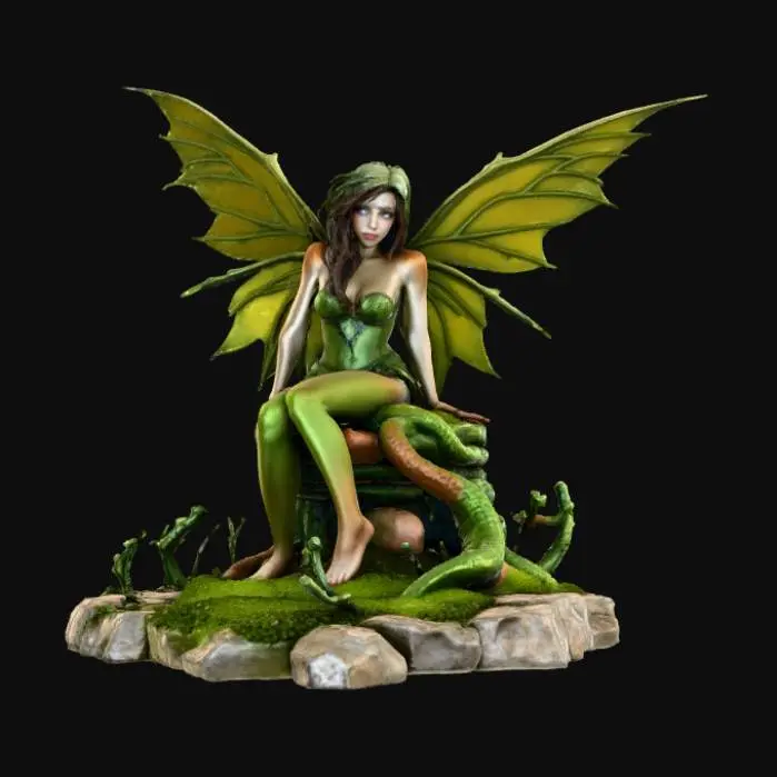 3D model for High deatil, tormented Fairy, tabletop decoration, with crumbling stone base