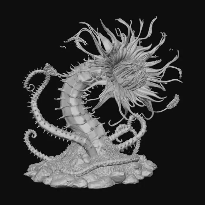 3D model for High detail, violent, demon plant, with dramatic pose, posed on a landscape style base.