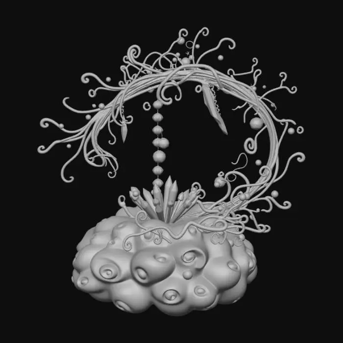 3D model for High detail, extravagant, tabletop bubbly, fantasy decoration, with extravagant fantasy base and backdrop.