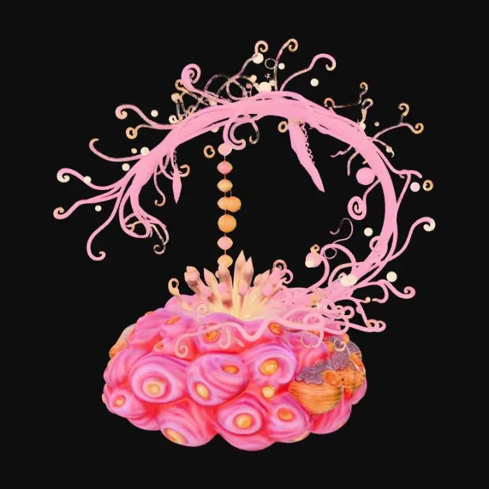 3D model for High detail, extravagant, tabletop bubbly, fantasy decoration, with extravagant fantasy base and backdrop.