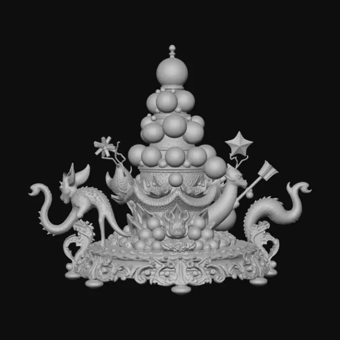 3D model for High detail, extravagant, tabletop bubbly, fantasy decoration, with extravagant fantasy base and backdrop.