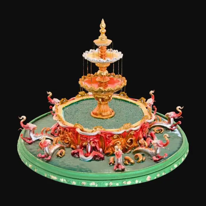 3D model for High detail, extravagant, tabletop bubbly, fantasy decoration, with extravagant fantasy base and backdrop.