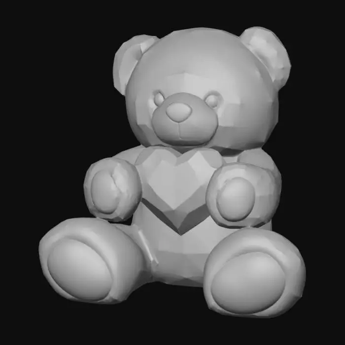 3D model for Smooth detail, polymorphic, teddy bear holding a crystal heart.