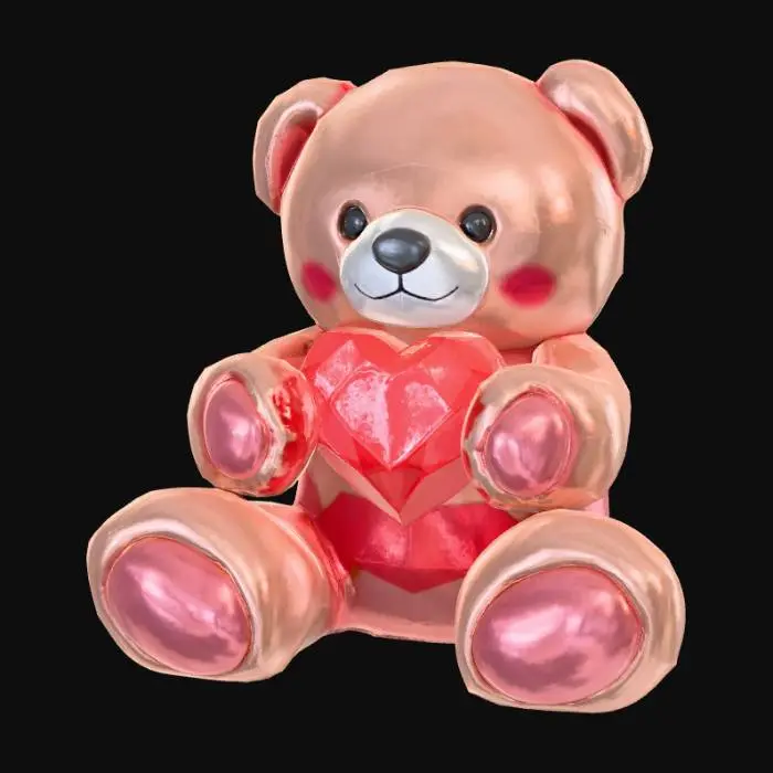 3D model for Smooth detail, polymorphic, teddy bear holding a crystal heart.