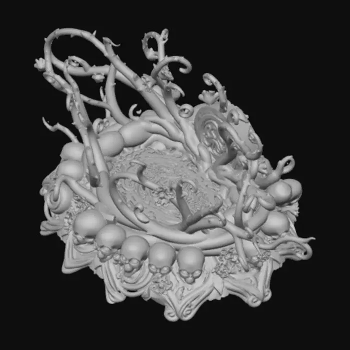 3D model for High detail, extravagant, tabletop horror decoration, with extravagant horror base and backdrop.
