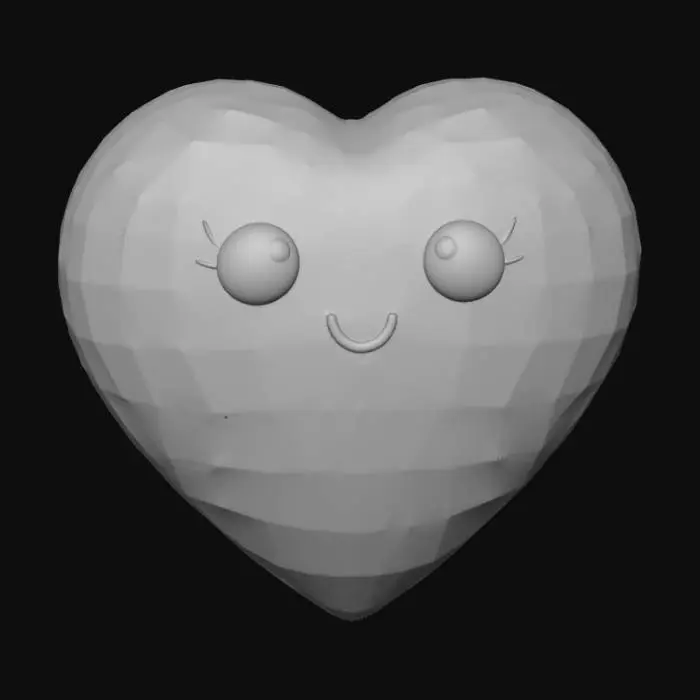 3D model for Kawaii, simple heart, with big basic eyes and a small open cute mouth