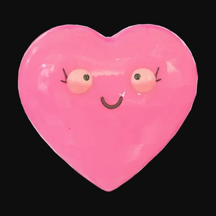 3D model for Kawaii, simple heart, with big basic eyes and a small open cute mouth