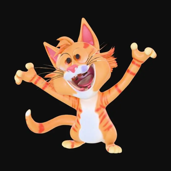 3D model for Smooth detail, cartoon animal, splatting dramatically, onto the hardwood floor base.