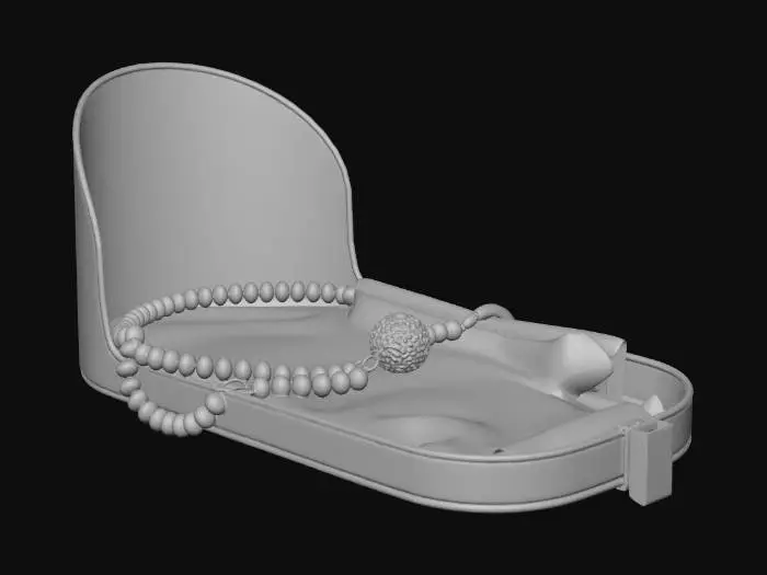 3D model for Gold Mangalsutra (Trade Item)

The Prompt: Top-down orthographic view of an Indian Gold Mangalsutra necklace modified as trade currency. Traditional black and gold beads, resting inside a small, dirty, high-tech metallic lockbox lined with faded velvet. Gritty realism. Flat studio lighting, solid gray background.

Reference Image: Wikimedia: Traditional Mangalsutra

Why it works: The AI needs the reference image to understand the specific alternating pattern of the black and gold beads, which is unique to this specific cultural item.