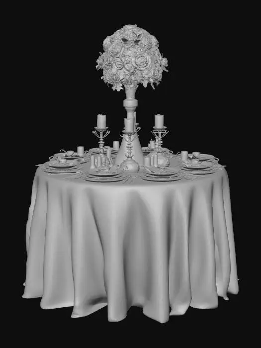 3D model for Ivory and Gold Floral Table Setting