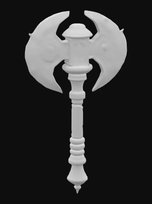 3D model for Imagine une arme symétrique imposante á deux mains, légendaires, qui ressembles a une grande masse qu'utiliserait le dieu du temps.  Avec des rouages, des aiguilles, un sablier pour représenter le temps. Fait a partir d'obsidienne et de sable du temps jaune. #ChronoForgeWeapon 