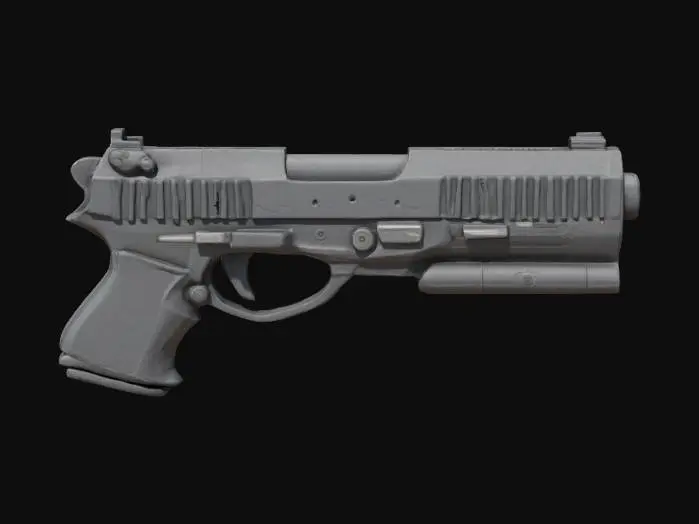 3D model for A sleek photorealistic modern compact covert spy weapon in its natural black finish, highly detailed, 