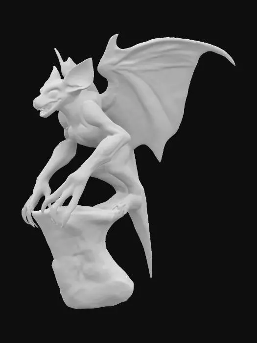 3D model for photorealistic, female, Create a hyper-realistic Andromorphic-bat hybrid character perching intimidatingly, The creature has a sleek, agile body, sharp raptor-like claws, and long powerful wings stretching from its back wide open. Its head is a mix of a fierce snout with bat-like features, including keen blue eyes and sharp rows of teeth. Ideal for a fast-moving, predatory game character, #game figure#