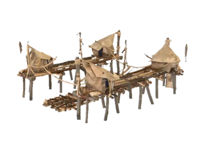 Simple rope bridge segment spanning a gap , shanty town style, patchwork materials… 3D model, vytvořený pomocí AI